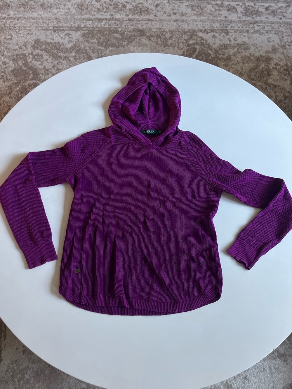 RALPH LAUREN Purple Hooded Knit Sweater, Size Medium